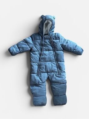 Baby Gap Blue Quilted Fleece Lined Snowsuit Puffer Bunting Bear Ears 18-24 month